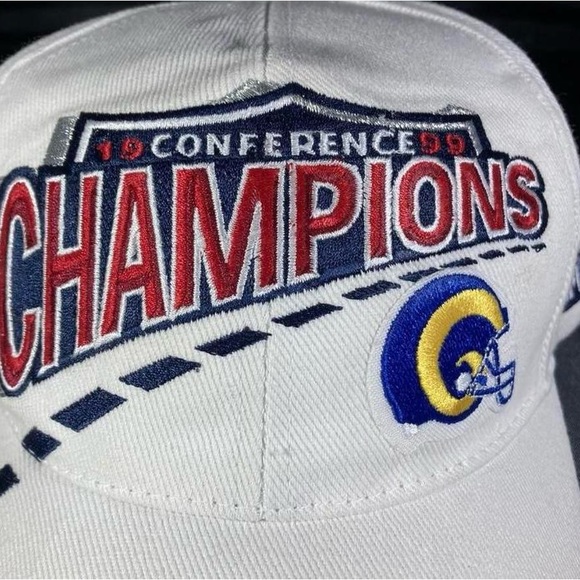 ☀️ Vintage St. Louis Rams NFC Champions 1999-2000 Dad Hat OSFA White 90 Y2K STL - Picture 4 of 6
